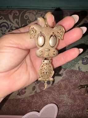Gold-tone Filigree Dog Pendant Necklace Charm Vintage